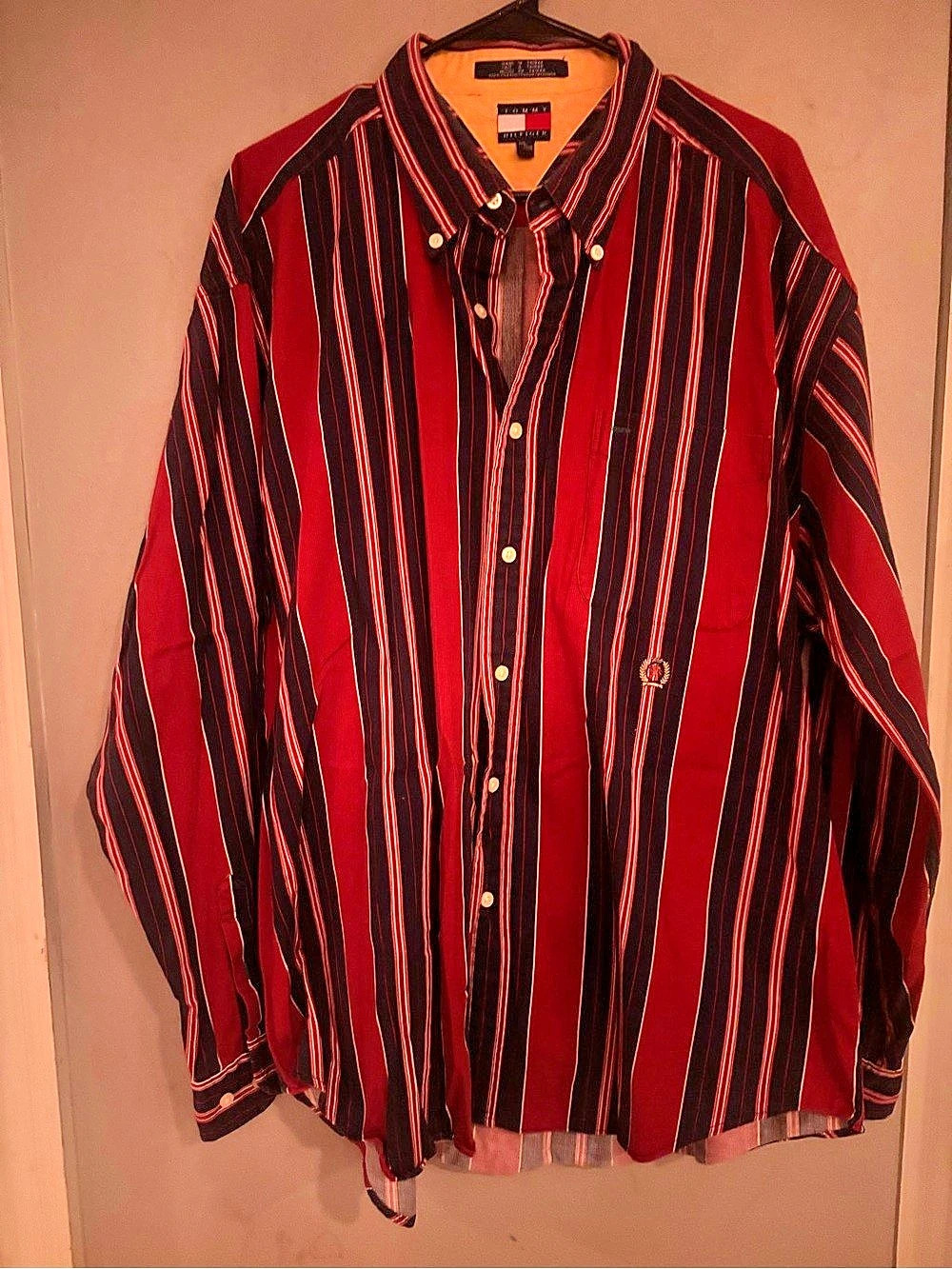 Tommy Hilfiger Striped Cotton Shirt in Red & Black XL Like New